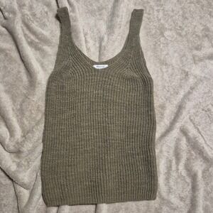 Madewell Womens Olive Green Shaker Stitch Knit Sweater Tank Top Scoop Neck Small